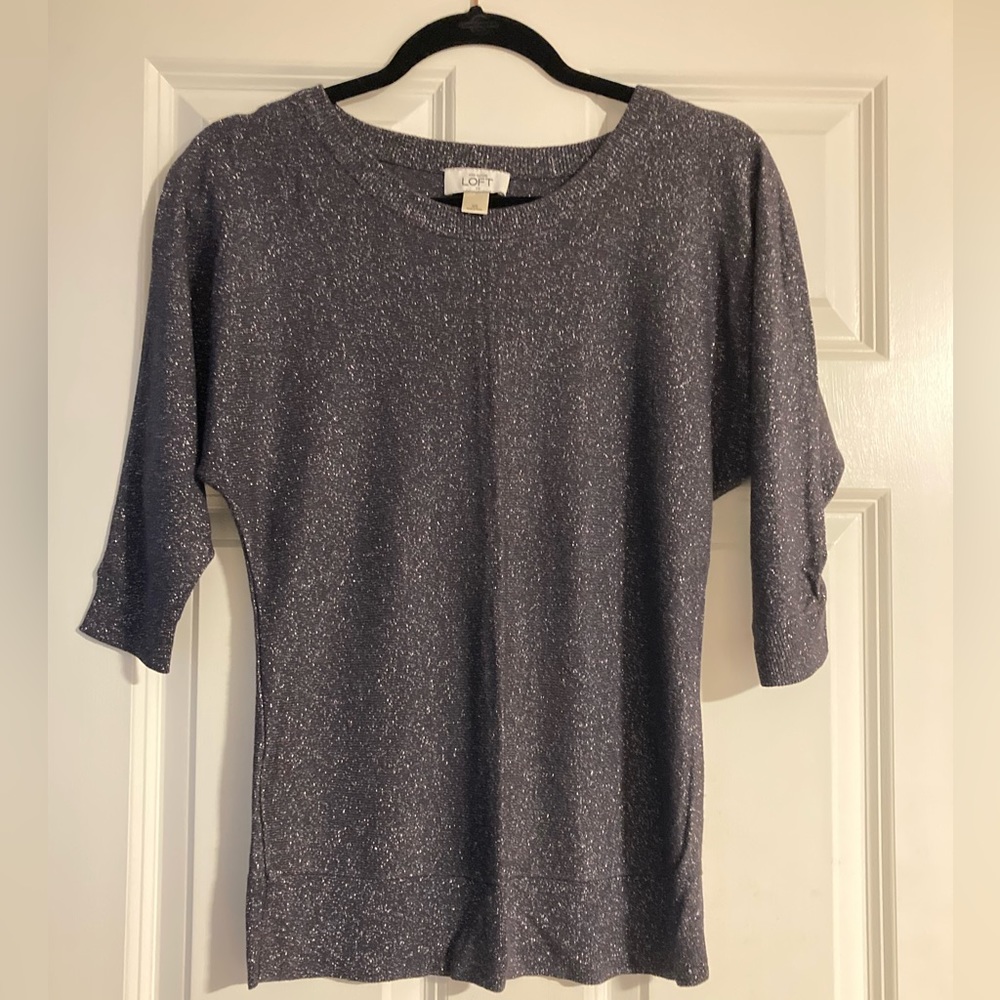 Ann Taylor LOFT Gray Glitter Sparkle Sweater